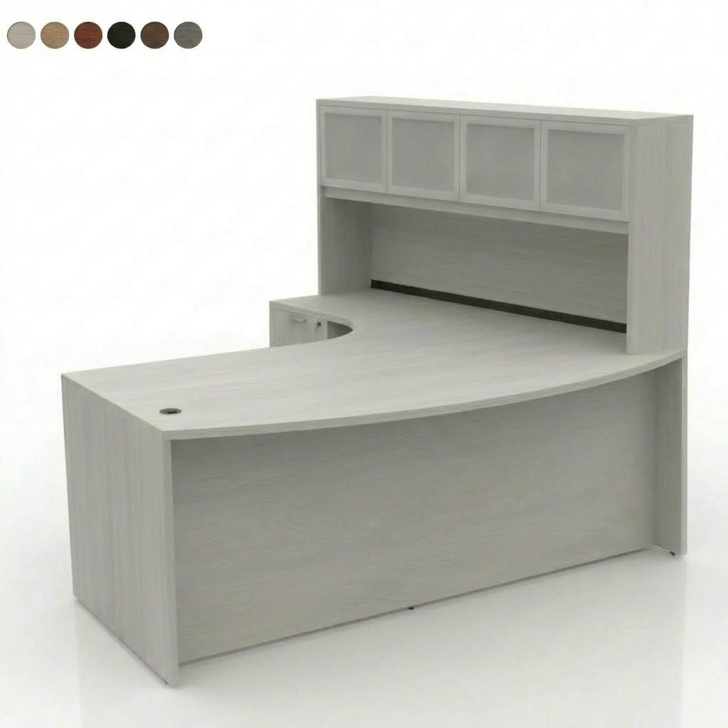 Design Your Customized Bowfront L-Desk with a Soft Corner and Desk Mounted Hutch