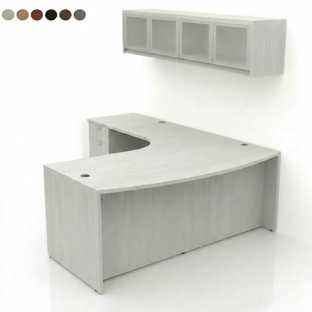 Design Your Customized Bowfront L-Desk with a Soft Corner and Wall Mounted Hutch