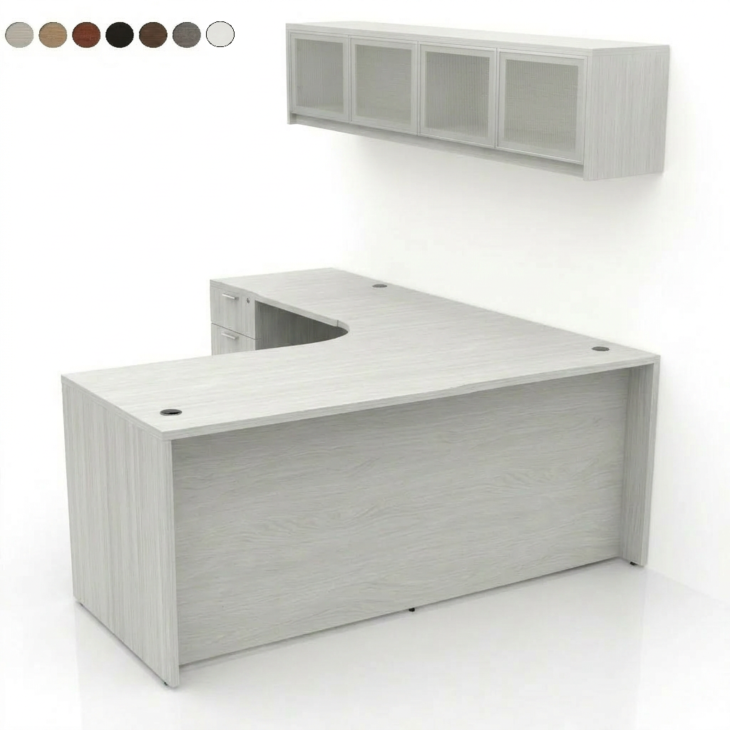 Design Your Customized L-Desk with a Soft Corner and Wall Mounted Hutch