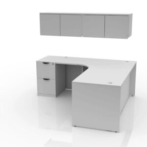 L Shape Desk with Soft Corner and Wall Mounted Hutch