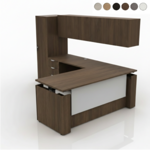 Design Your Fully Enclosed Height Adjustable L Shape Desk with Wall Mounted Hutch