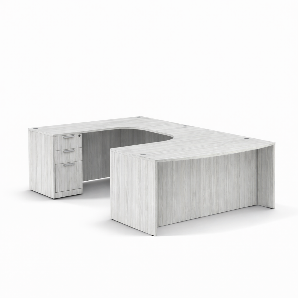 Classic U Shape Bowfront Desk with Front and Back Soft Corner (Multiple Sizes and Storage Available - Add Options for Pricing)