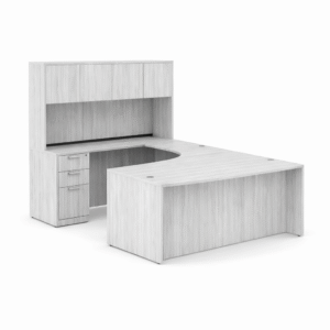 Classic U Shape Desk with Front Soft Corner and Desk Mounted Hutch (Multiple Sizes and Storage Available - Add Options for Pricing)