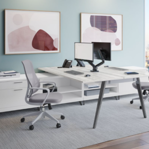 Elements 2 Person Wood V Leg Workstation