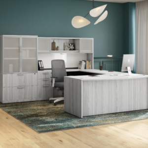 Soft Corner Bowfront U Shape Desk with Storage Credenza (Multiple Sizes Available)